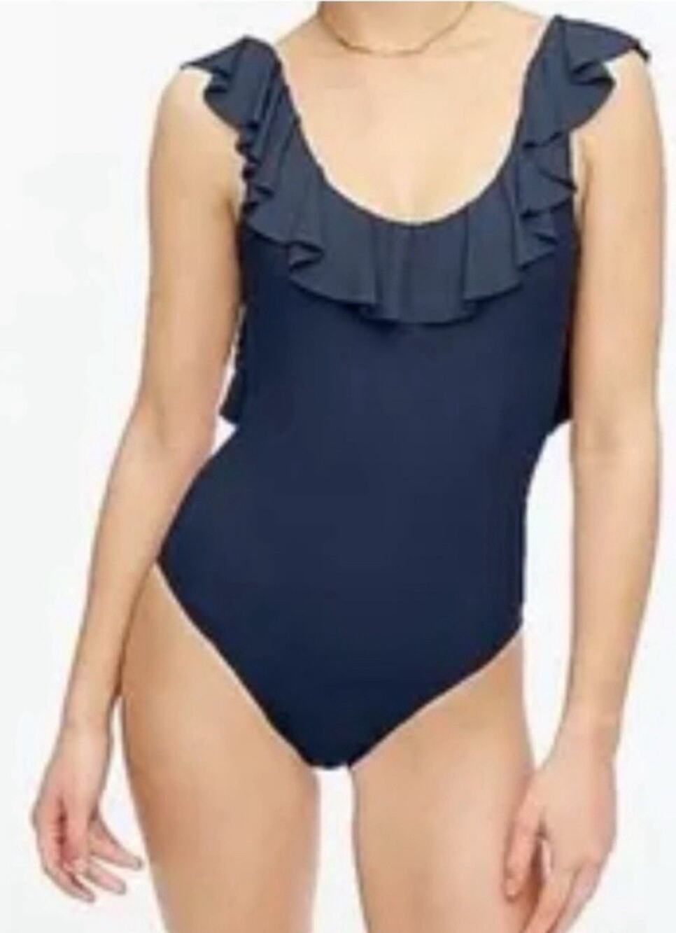 J CREW WOMENS RUFFLE ONE PIECE SWIMSUIT NAVY BLUE SIZE 10